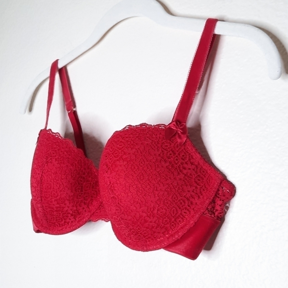 Stella McCartney Red Millies Lace Balconett Bra 32D